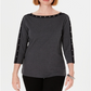 Karen Scott Women's Petite Cotton Studded Boat-Neck Top  - Bright White  Size Petite S
