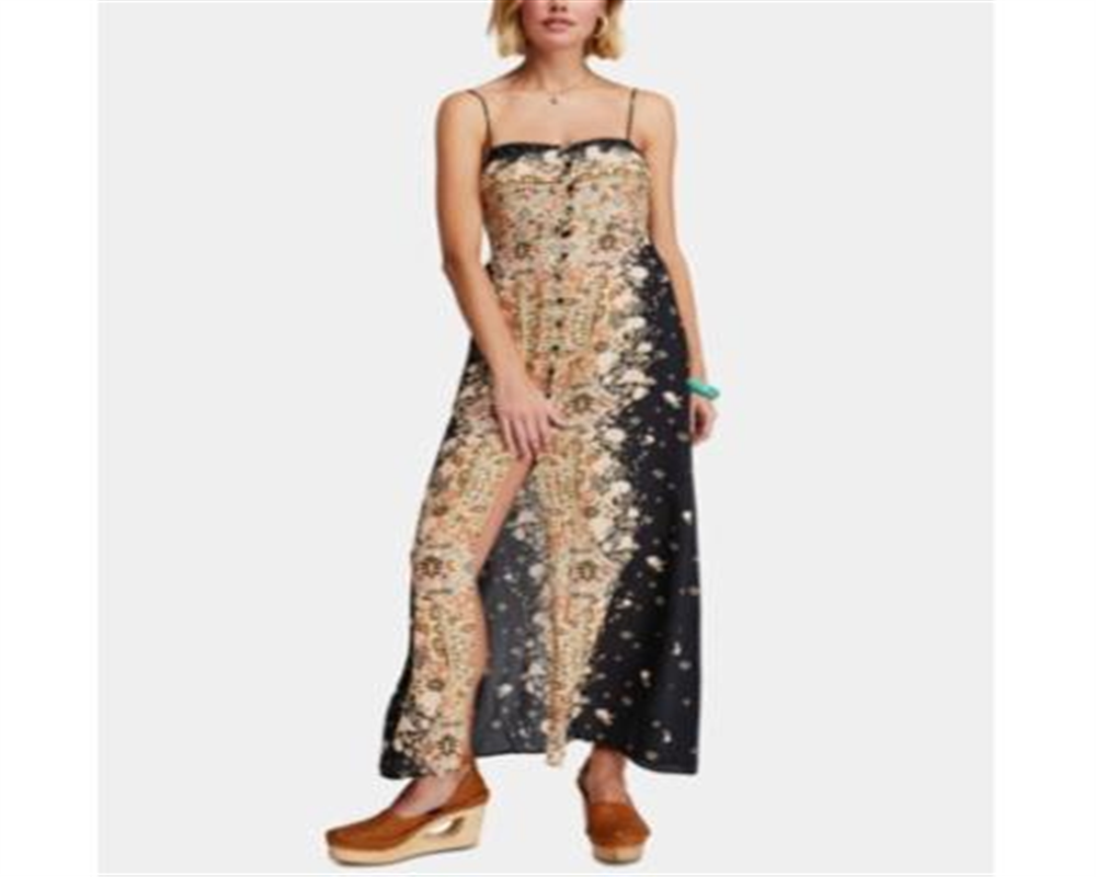 Free People Women's Sleeveless Printed Maxi Dress Black Size XS