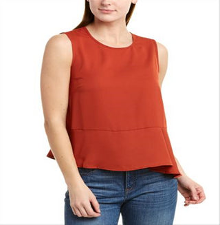 BCBGMaxazria Women's Peplum Asymmetric Blouse Copper Size M