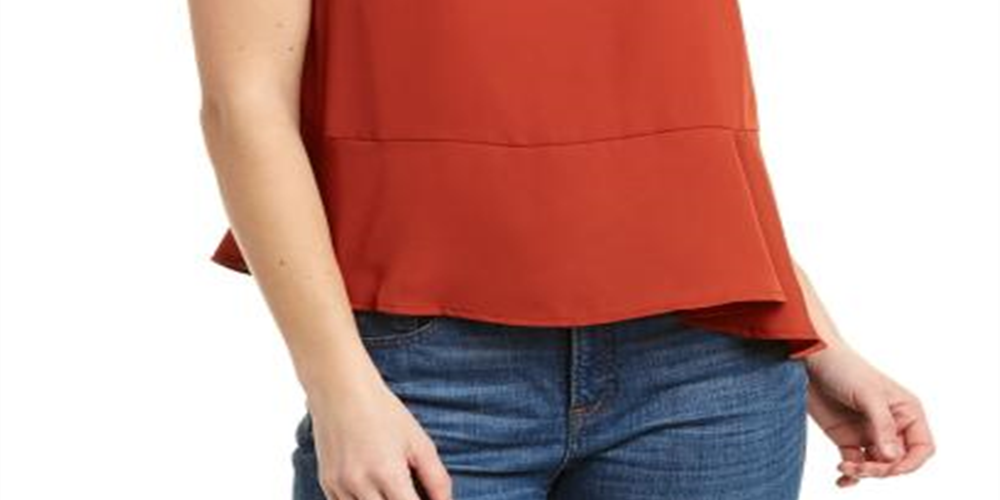 BCBGMaxazria Women's Peplum Asymmetric Blouse Copper Size M