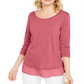 Style & Co Women's Chiffon Hem Top Pink Size XS