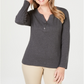 Karen Scott Women's Petite Cotton Henley-Neck Top  - Charcoal Heather Black Size Petite M
