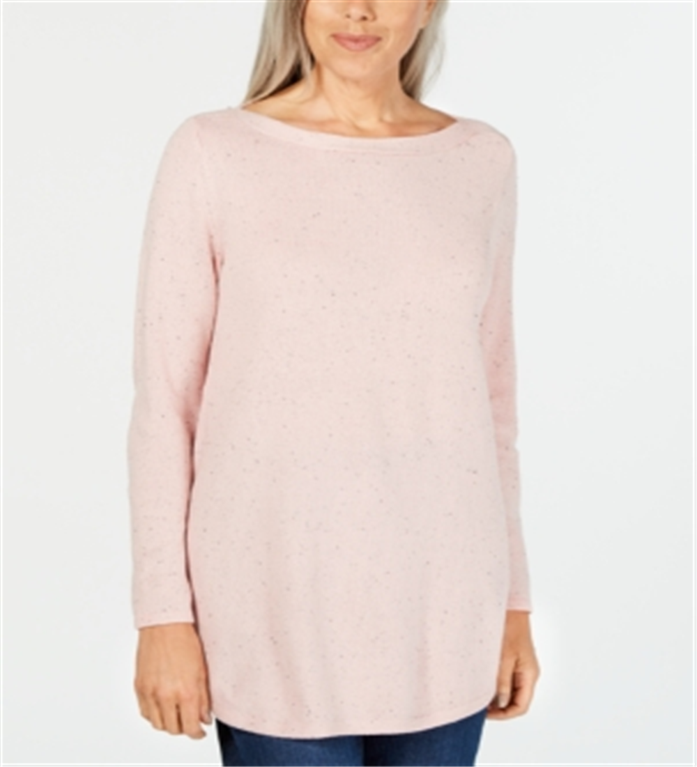 Karen Scott Women's Petite Curved-Hem Tunic Sweater  - Tea Rose Neps  Size Petite M