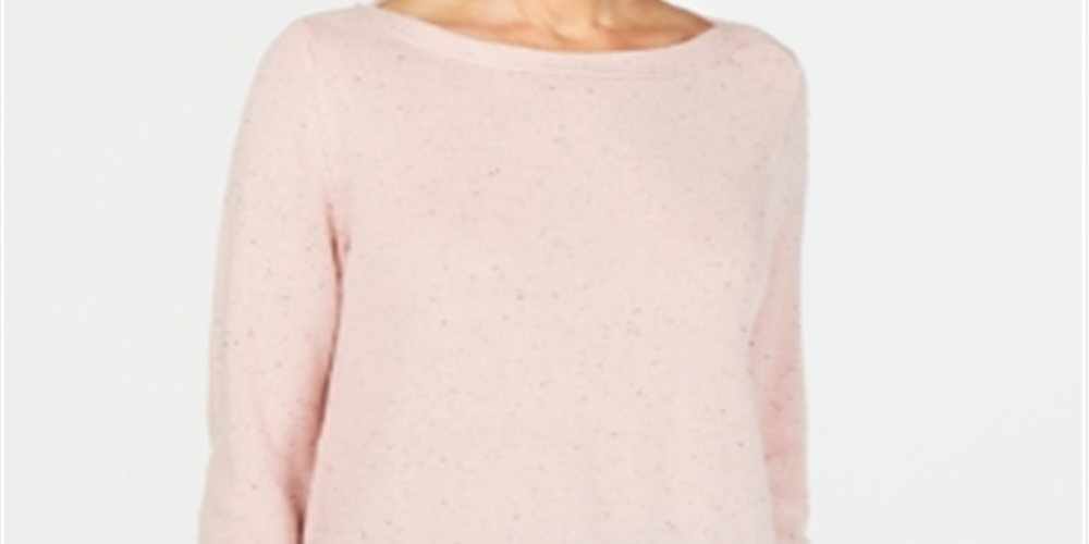 Karen Scott Women's Petite Curved-Hem Tunic Sweater  - Tea Rose Neps  Size Petite M