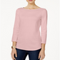Charter Club Women's Pima Cotton Boat Neck Button Shoulder Top Pink Size XL