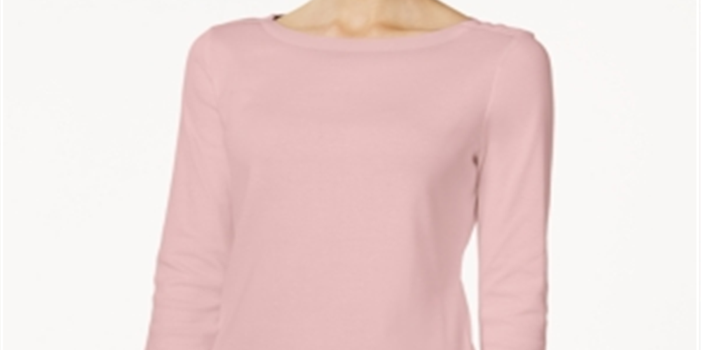 Charter Club Women's Pima Cotton Boat Neck Button Shoulder Top Pink Size XL