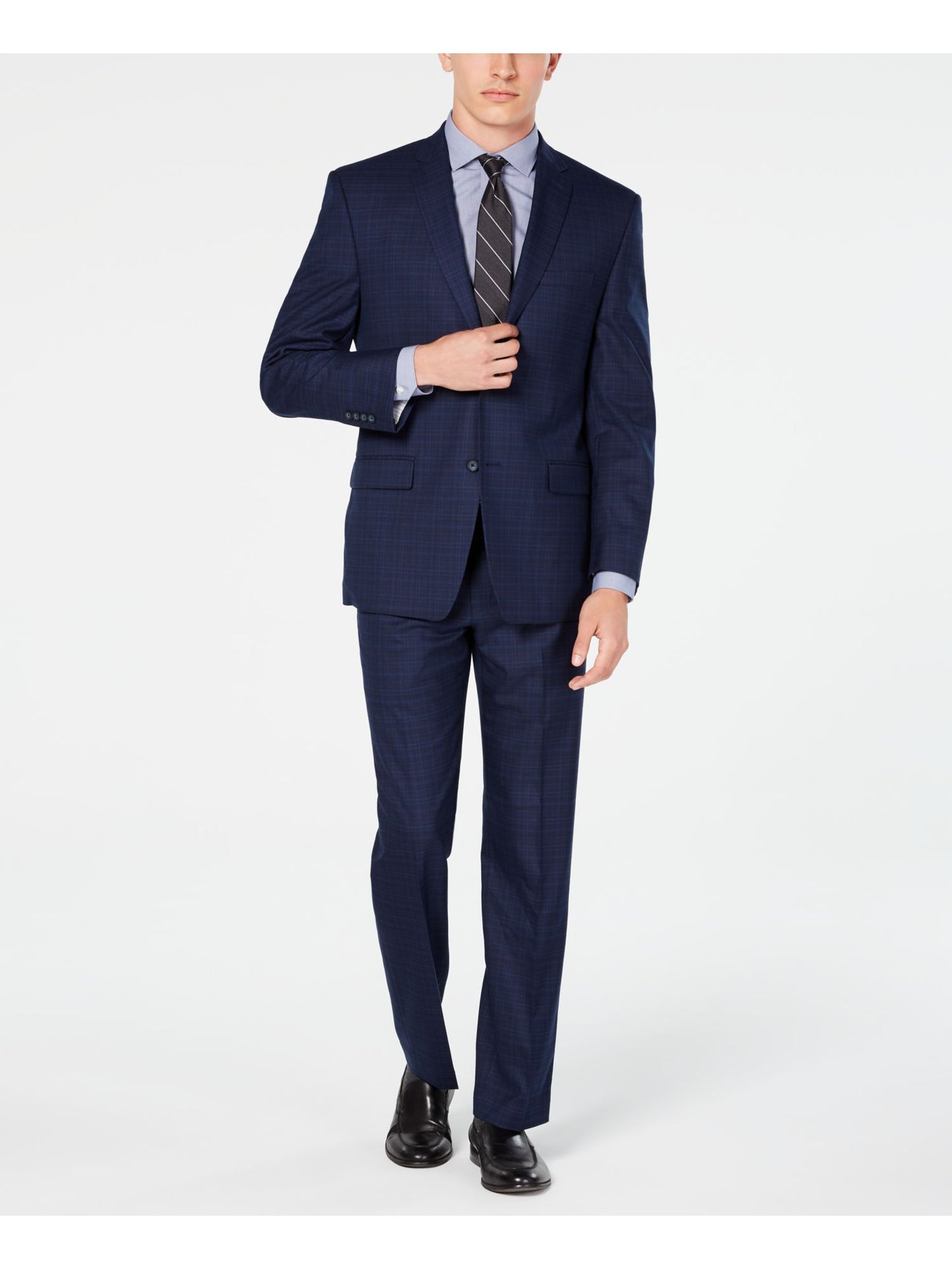 Marc New York Men's Modern Fit Plaid Suit Blue Size 39