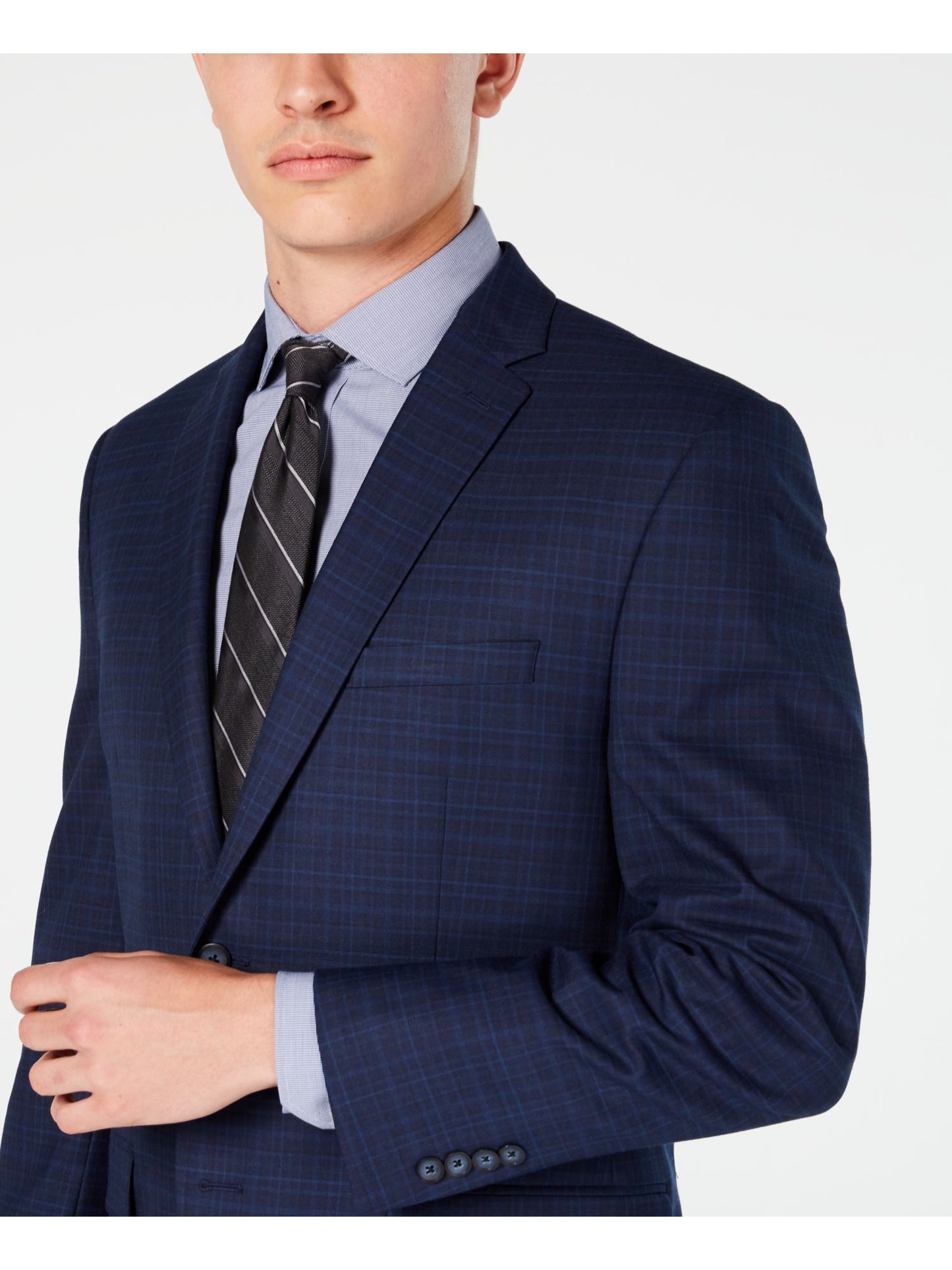 Marc New York Men's Modern Fit Plaid Suit Blue Size 39