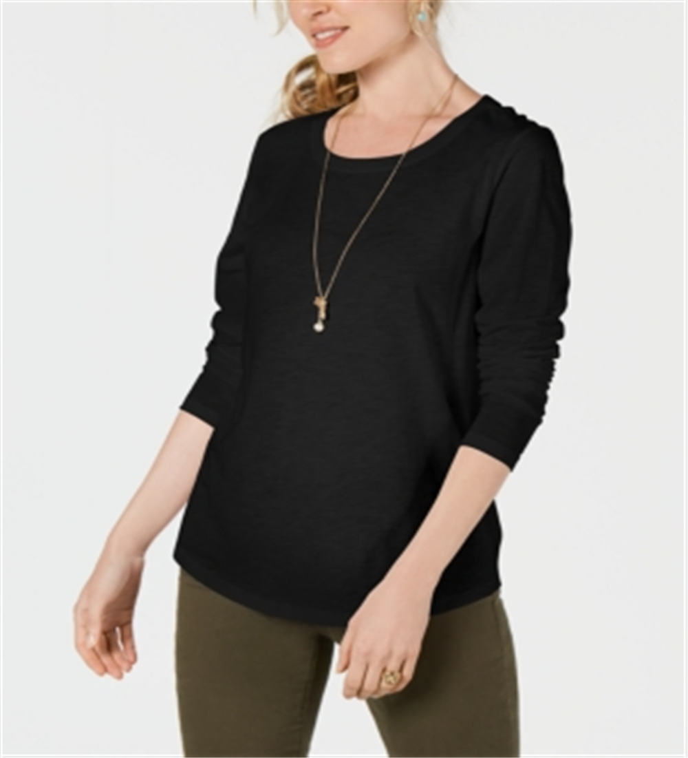 Style & Co Women's Long Sleeve Crewneck Top Black Size 2XL
