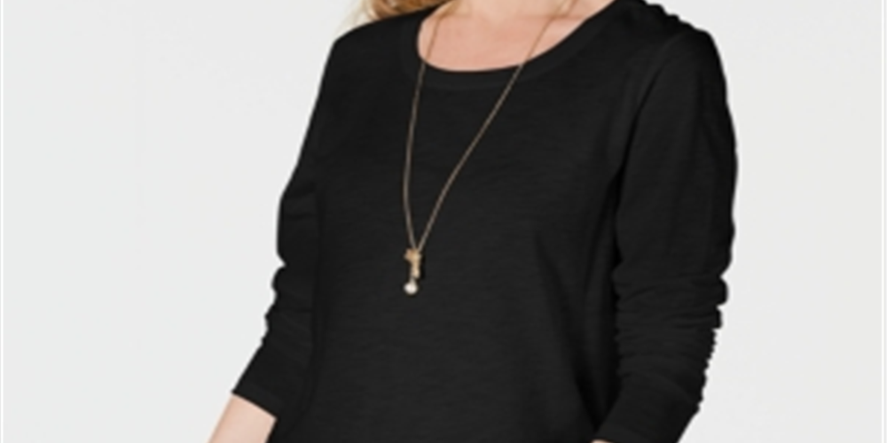 Style & Co Women's Long Sleeve Crewneck Top Black Size 2XL