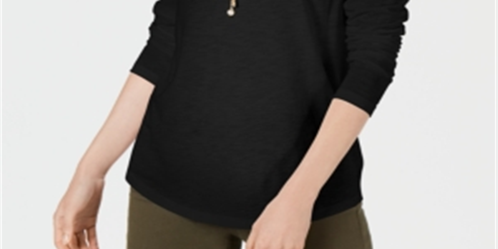 Style & Co Women's Long Sleeve Crewneck Top Black Size 2XL