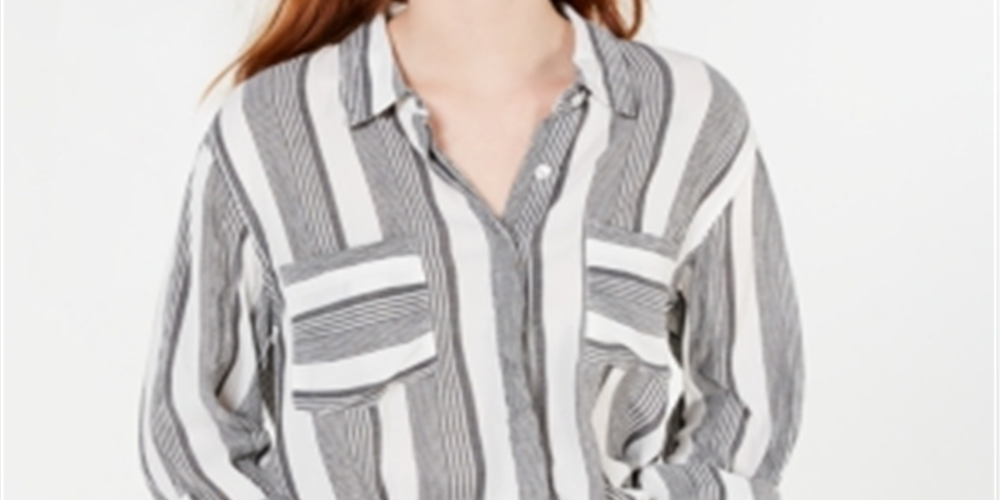 Hippie Rose Juniors' Printed Utility Shirt Black Size Large