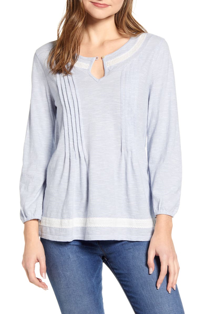 Lucky Brand Women's Pintuck Peasant Top Blue Size XS