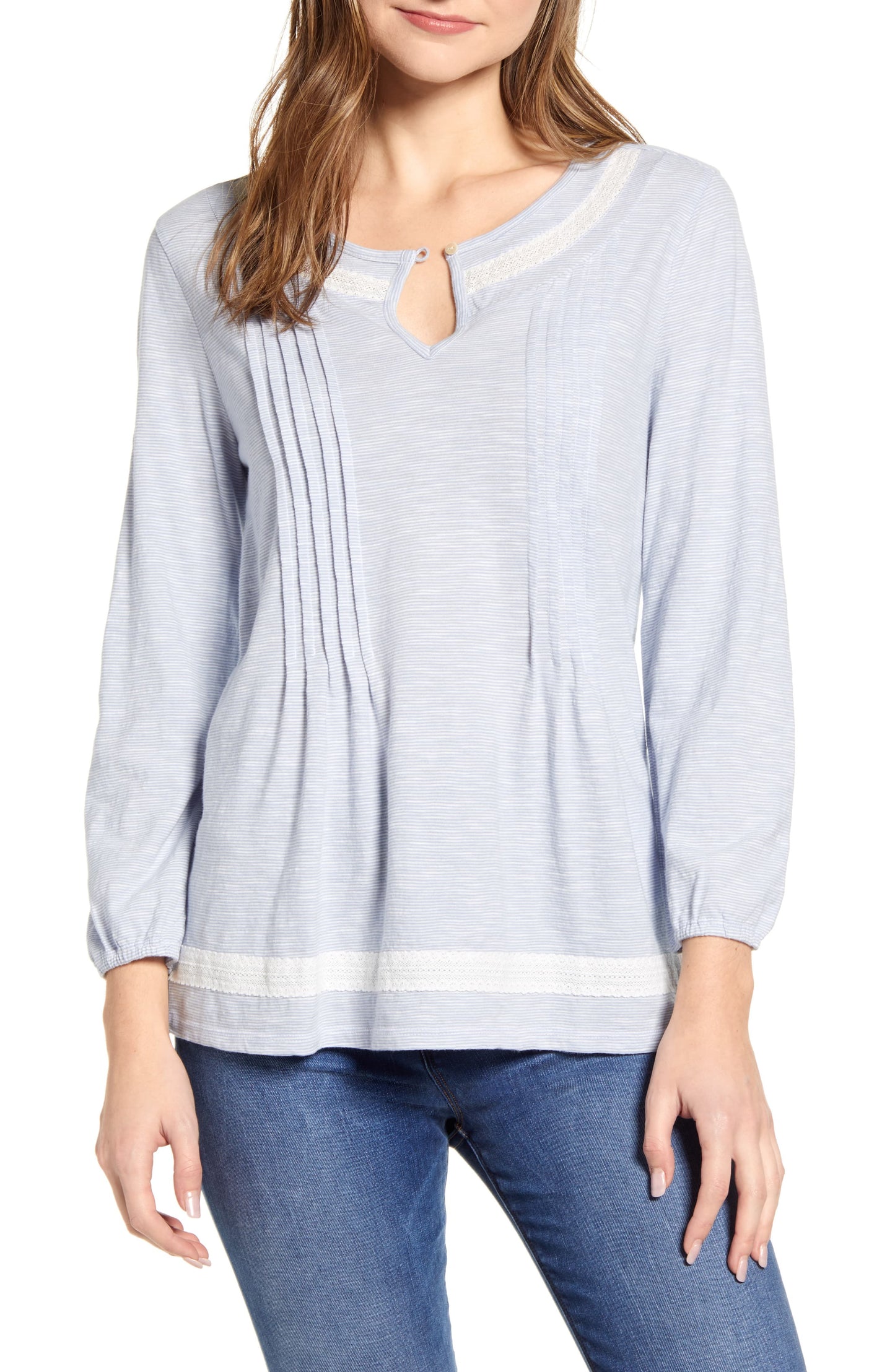 Lucky Brand Women's Pintuck Peasant Top Blue Size XS