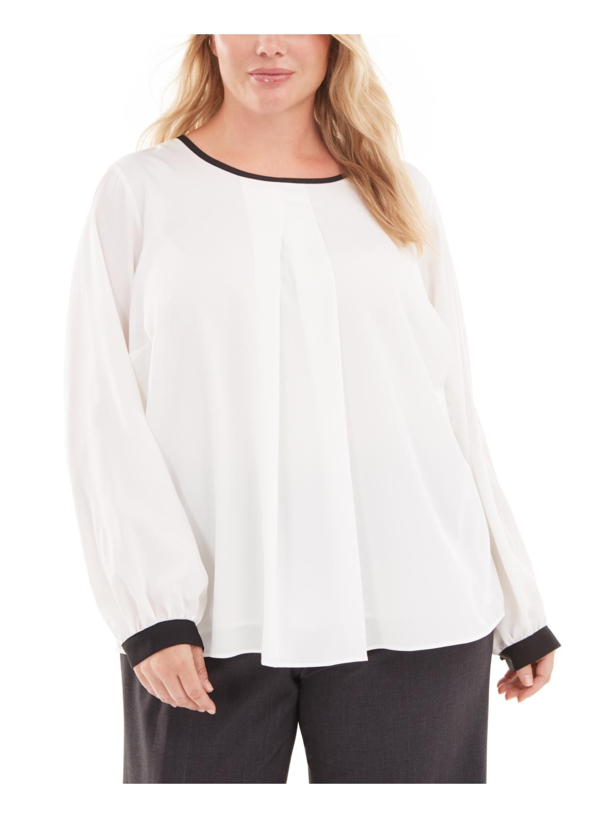 Calvin Klein Women's Plus Sheer Pleated Blouse White Size 1X