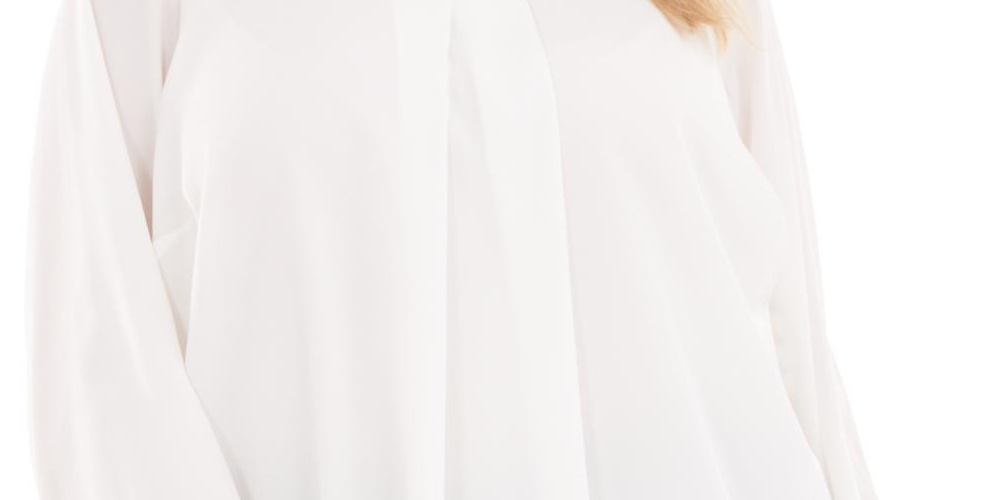 Calvin Klein Women's Plus Sheer Pleated Blouse White Size 1X