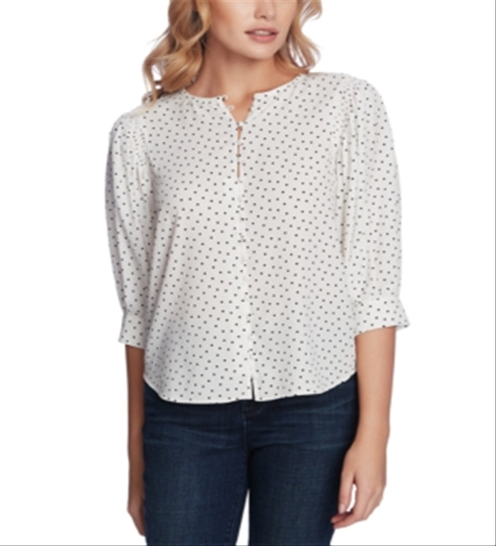 1.STATE Women's Dotted Blouson Sleeve Top Black Size XXS