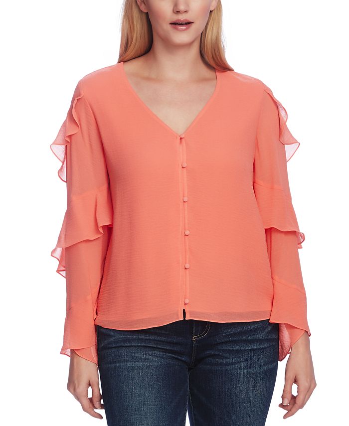 Vince Camuto Women's Ruffled Chiffon Blouse Orange Size XXS