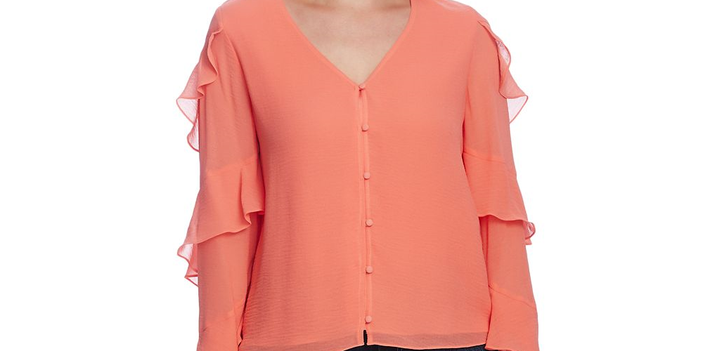 Vince Camuto Women's Ruffled Chiffon Blouse Orange Size XXS