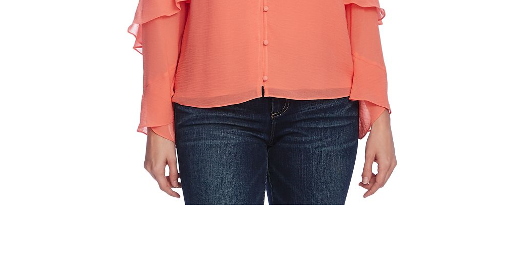 Vince Camuto Women's Ruffled Chiffon Blouse Orange Size XXS