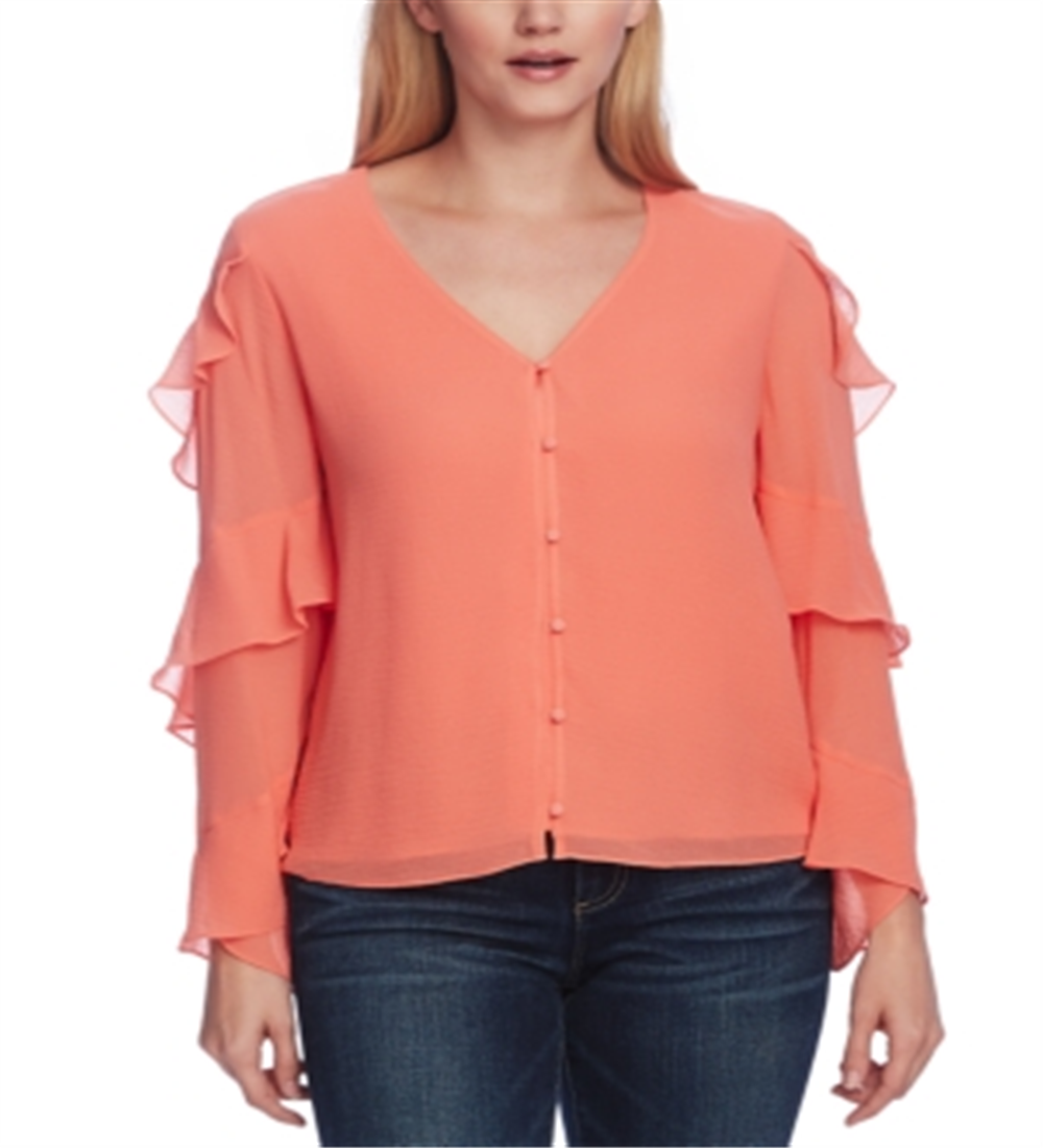 Vince Camuto Women's Ruffled Chiffon Blouse Orange Size XXS