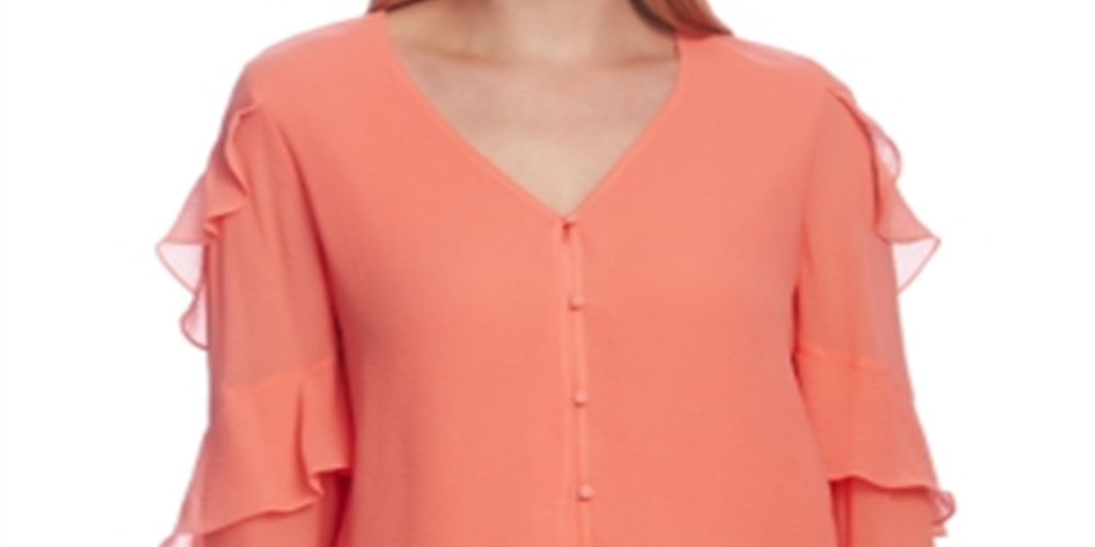 Vince Camuto Women's Ruffled Chiffon Blouse Orange Size XXS