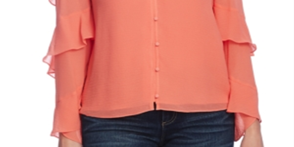 Vince Camuto Women's Ruffled Chiffon Blouse Orange Size XXS