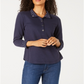Karen Scott Women's Solid & Printed Collared Top Blue Size Petite Large