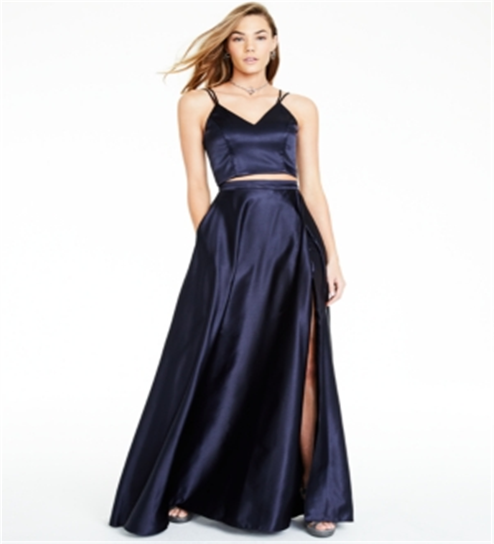 Crystal Doll Juniors' 2-Pc. Satin Ball Gown Blue Size 1