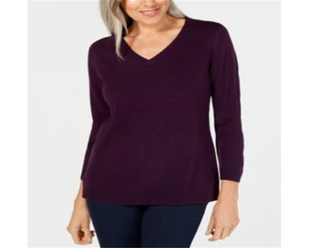 Karen Scott Women's V-Neck Sweater  Red Ochre  Size Large