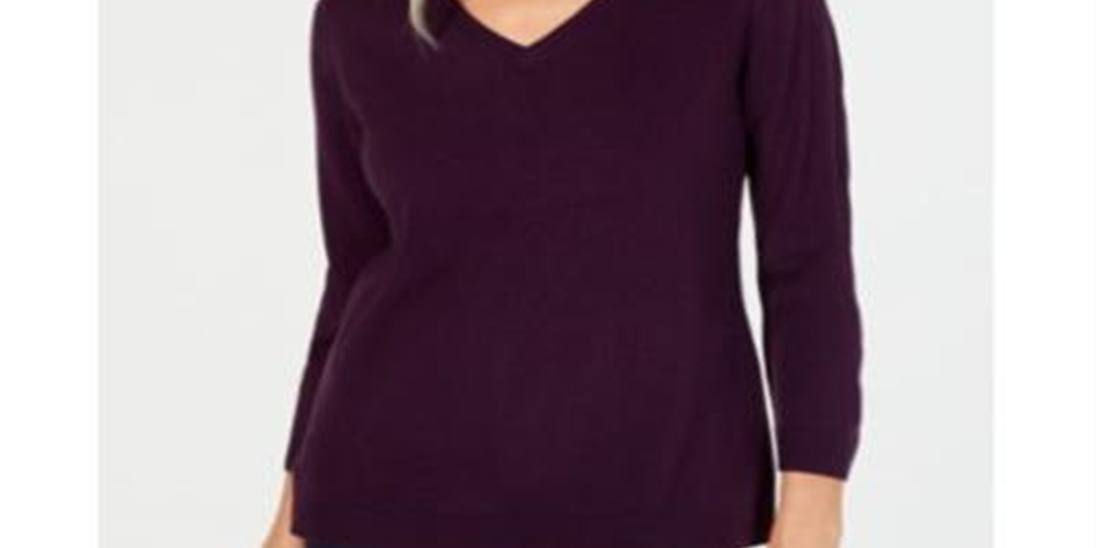 Karen Scott Women's V-Neck Sweater  Red Ochre  Size Large