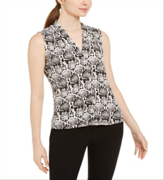 Calvin Klein Women's Snakeskin Print Sleeveless Top Black - White Size Petite S