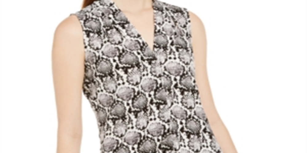 Calvin Klein Women's Snakeskin Print Sleeveless Top Black - White Size Petite S