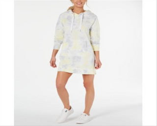 Calvin Klein Women's Performance Tie Dye Printed Logo Hoodie Dress Citrus Combo Yellow Size Medium