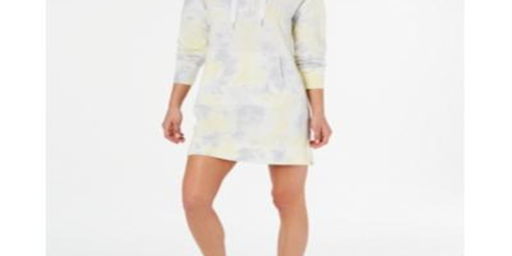 Calvin Klein Women's Performance Tie Dye Printed Logo Hoodie Dress Citrus Combo Yellow Size Medium