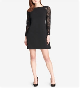 Tommy Hilfiger Women's Lace Sleeve a Line Dress Black Size 2 P