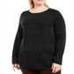 Karen Scott Women's Plus Cotton Textured Stripe Sweater -Black Size 0X