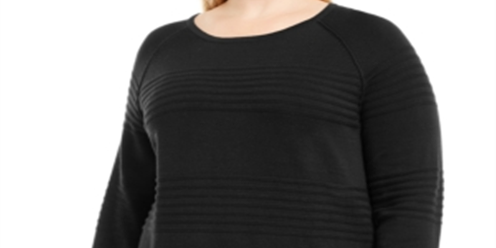 Karen Scott Women's Plus Cotton Textured Stripe Sweater -Black Size 0X
