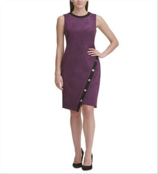 Tommy Hilfiger Women's Suede Asymmetric Hem MIDI Dress Purple Size 16