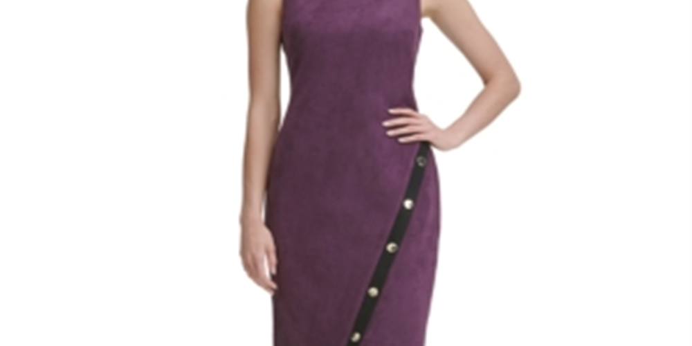Tommy Hilfiger Women's Suede Asymmetric Hem MIDI Dress Purple Size 16