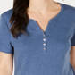 Karen Scott Women's Petite  Henley Top Heather Indigo Blue Size Petite S