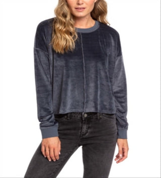 Roxy Women's Turbulence Crystal Cove Velvet Raglan Sweatshirt  Black Size Medium