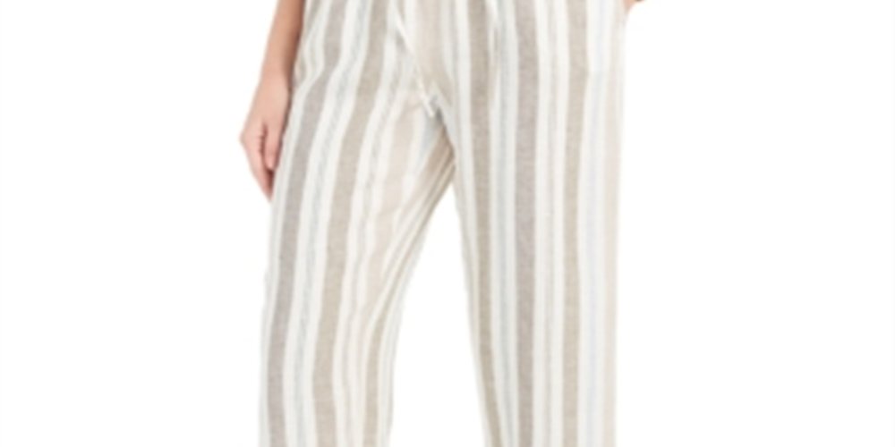 Charter Club Women's Striped Linen Pants Flax Combo XL