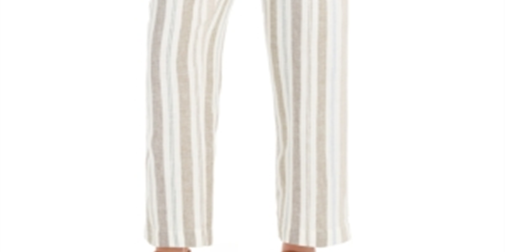 Charter Club Women's Striped Linen Pants Flax Combo XL