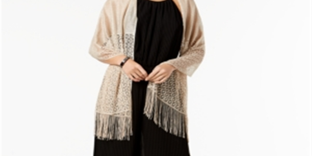 INC International Concepts Women's Knit Fringe Evening Wrap Brown One Size
