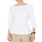 Karen Scott Women's Studded 3/4-Sleeve Top  White Size XS