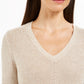 Charter Club Women's  Herringbone Long Sleeve V Neck T-Shirt Beige Size Petite M
