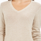 Charter Club Women's  Herringbone Long Sleeve V Neck T-Shirt Beige Size Petite M