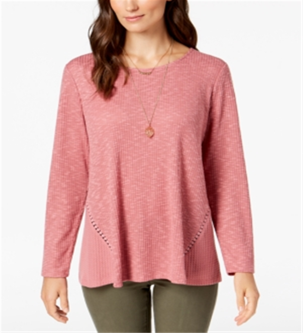 Style & Co Women's Waffle Knit Top Red Size Small