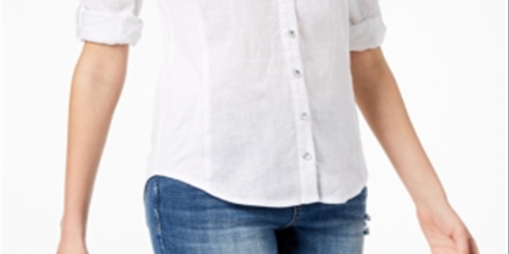 Inc Petite Side-Panel Roll-Tab Shirt White Size Petite S